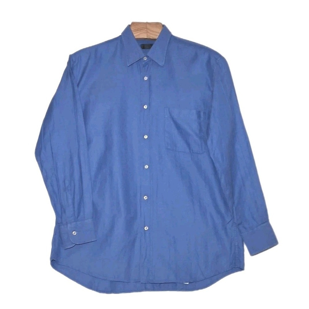 ESTENZO Mens Button Down Dress Shirt Size 41/16 Blue Luxury Textured Italy Made